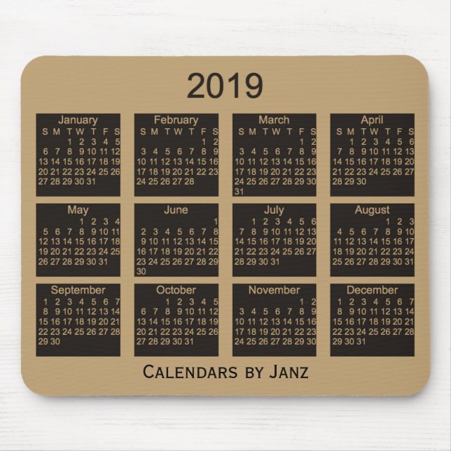 Calendrier 2019 Brown par le tapis de souris de (Devant)
