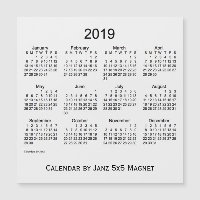 Calendrier 2019 de la fumée blanche par Janz 5x5 M (Devant)