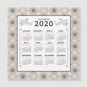 Calendrier 2020 Année Rouge Blanc Motif Magnet