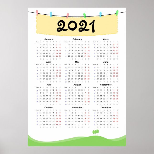 Calendrier 2021 Affiche - Début lundi (Devant)