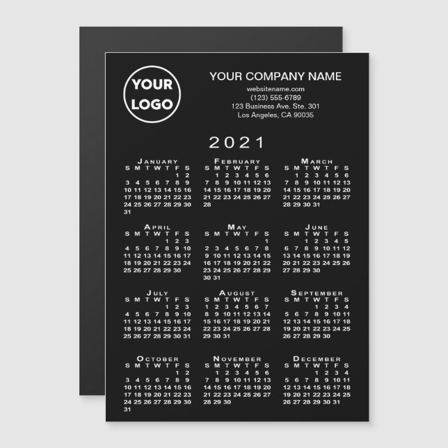 Calendrier 2021 - Logo d'entreprise Texte Carte ma (Devant / Derrière)
