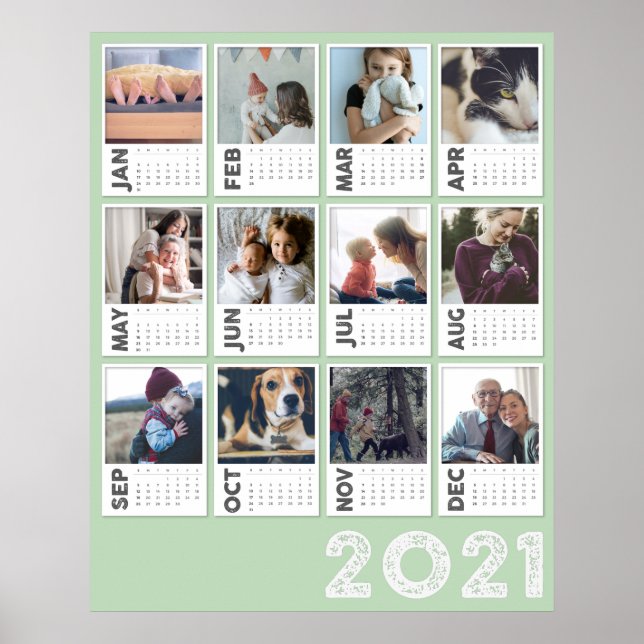 Calendrier 2021 moderne, affiche collage photo (Devant)