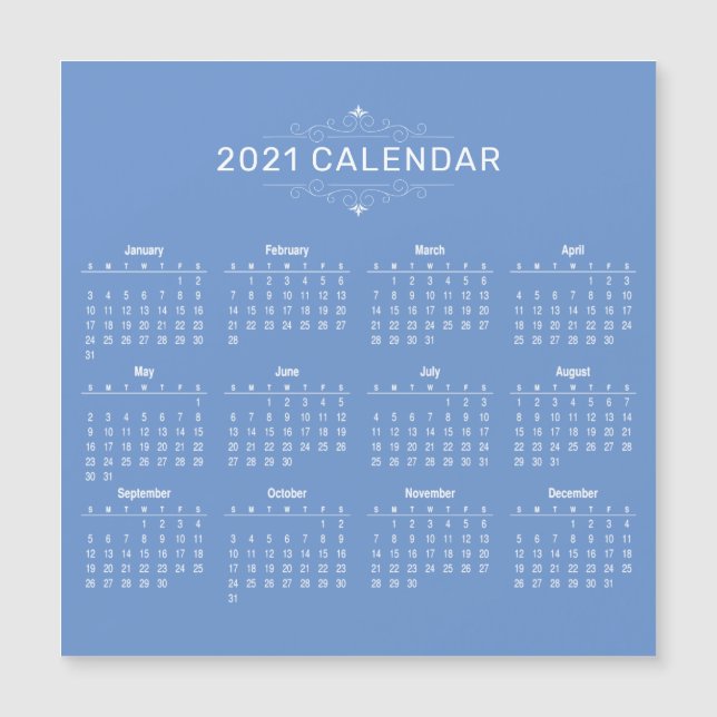 Calendrier 2021 simple mais élégant | Carte magnét (Devant)