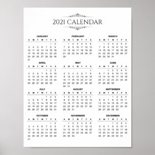 Calendrier 2021 simple mais élégant   Poster