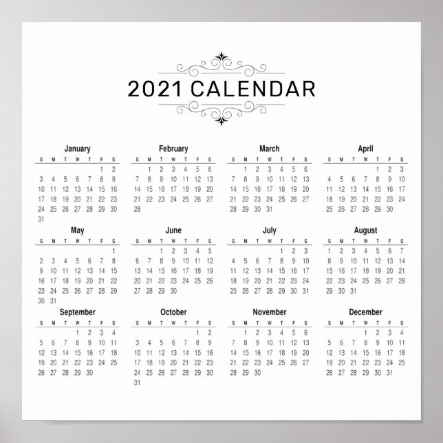 Calendrier 2021 simple mais élégant | Poster (Devant)