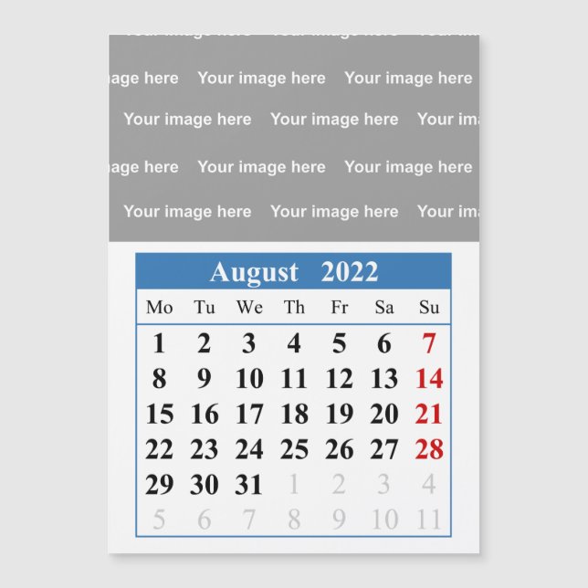 Calendrier 2022 Août Carte magnétique (Devant)