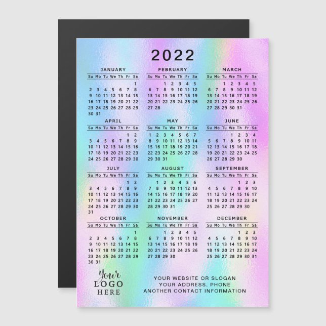 Calendrier 2022 Magnet Faux Holographique Girly (Devant / Derrière)
