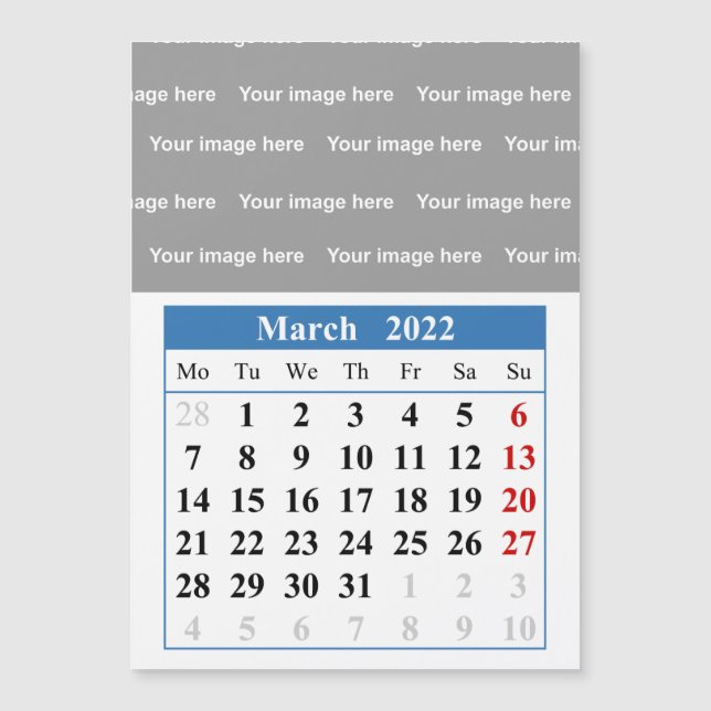 Calendrier 2022 Mars Carte magnétique (Devant)