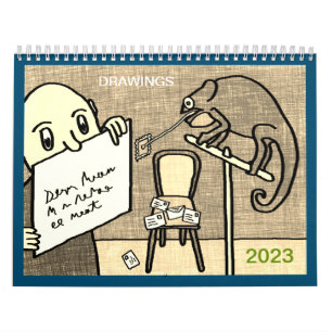 Calendrier 2023 des dessins sépia de style enfanti
