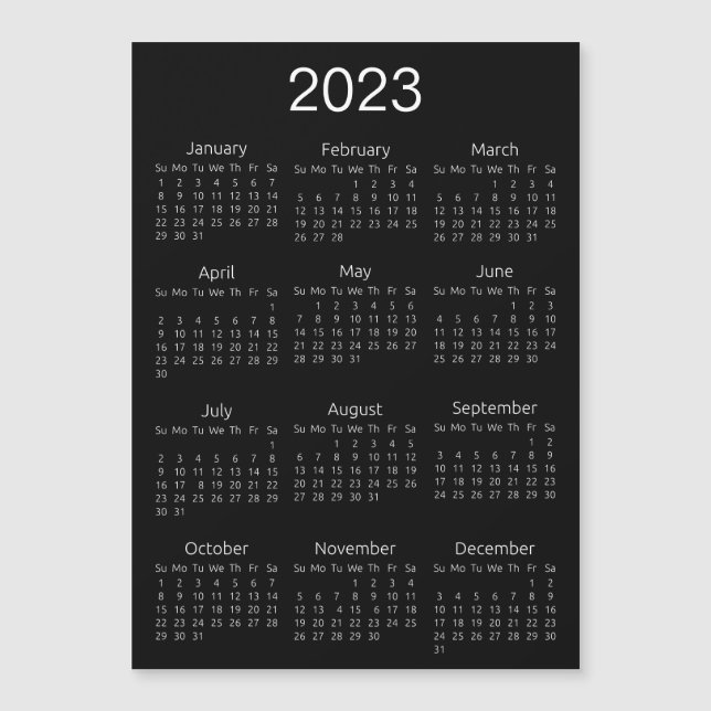 Calendrier 2023 Magnet noir et blanc simple (Devant)