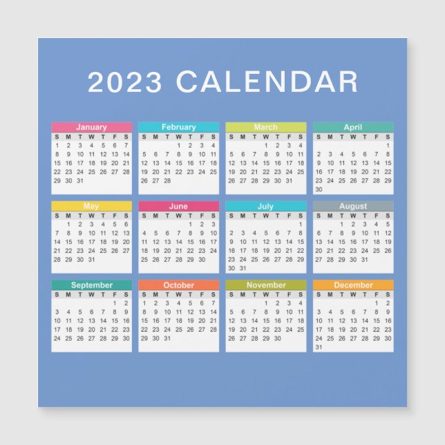 Calendrier 2023 mignon et coloré | Magnet (Devant)