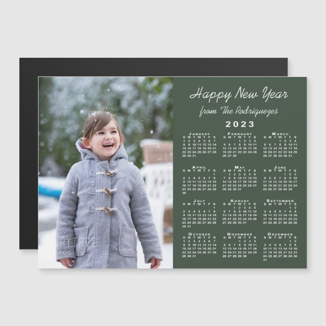 Calendrier 2023 Photo Bonne année Magnet vert (Devant / Derrière)