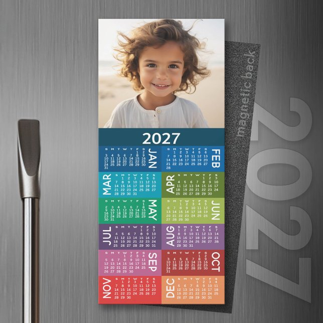 Calendrier 2024 1 Collage de photos Fond coloré (2027 Magnet Calendar)