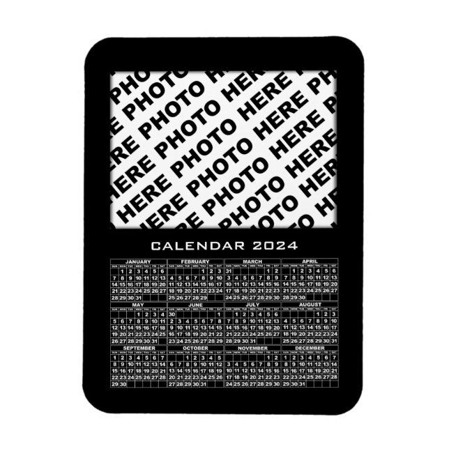 Calendrier 2024 Ajouter 1 Photos Magnet Black (Vertical)
