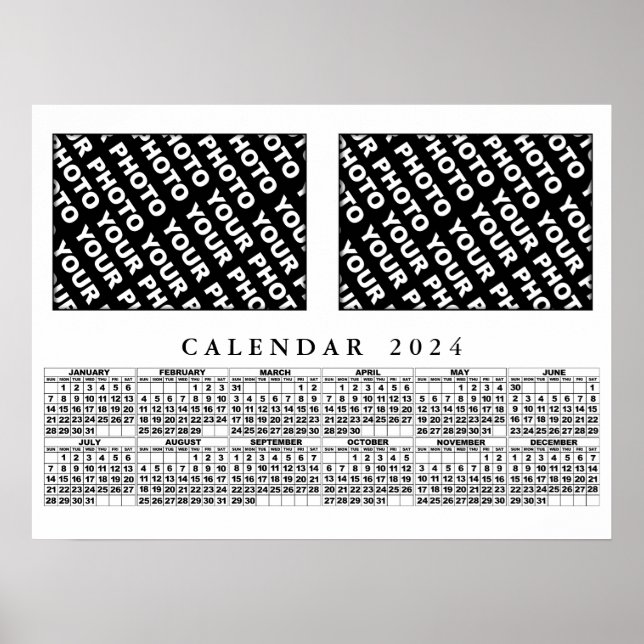 Calendrier 2024 Ajouter 2 Photos Poster 24x18in (Devant)