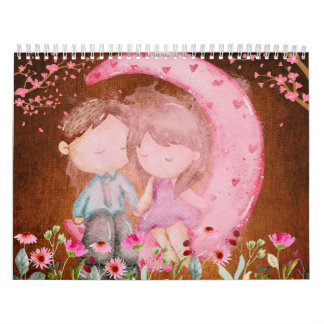 Calendrier 2024, Amour, Aquarelle, Papiers Vintage