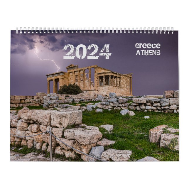 Calendrier 2024 année avec photo d'Athènes, Grèce (Protection)