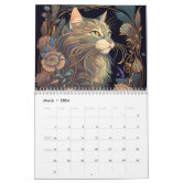 Calendrier artistique de chat siamois 2024, peinture calendrier