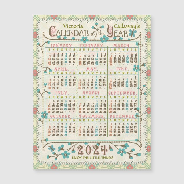 Calendrier 2024 Art Nouveau Victorien Petit aimant (Devant)