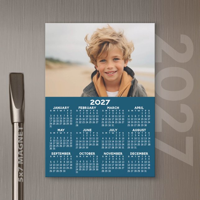 Calendrier 2024 avec carte magnétique bleu blanc p (2027 Calendar Magnet)