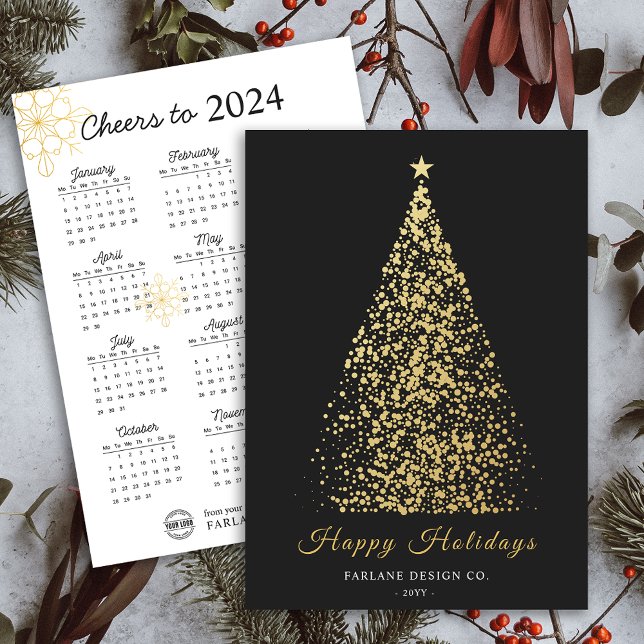 Calendrier 2024 Carte de Noël Logo Entreprise Sapi (2024 Calendar Xmas Tree Business Logo Holiday Card)