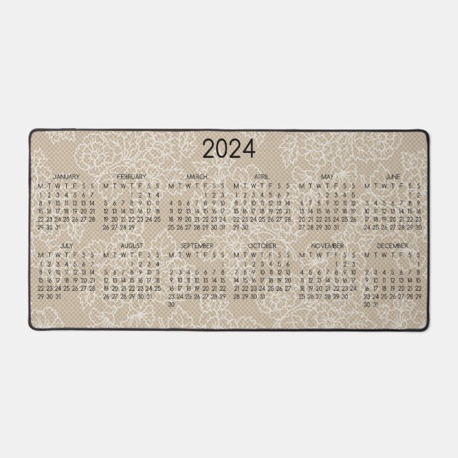 Calendrier 2024 dentelle florale Kraft photo (Recto)
