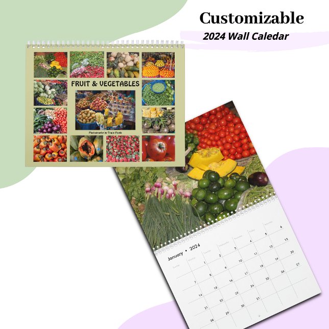 Calendrier 2024 des murailles des fruits végétaux (2024 Vegetable Fruit Wall Calendar for Vegans or Vegetarians)