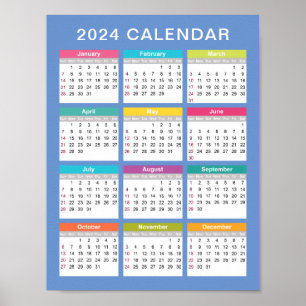 Calendrier 2024 mignon et coloré   Poster