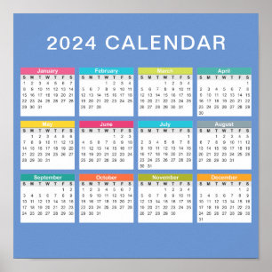 Calendrier 2024 mignon et coloré   Poster
