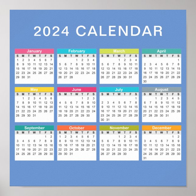 Calendrier 2024 mignon et coloré | Poster (Devant)