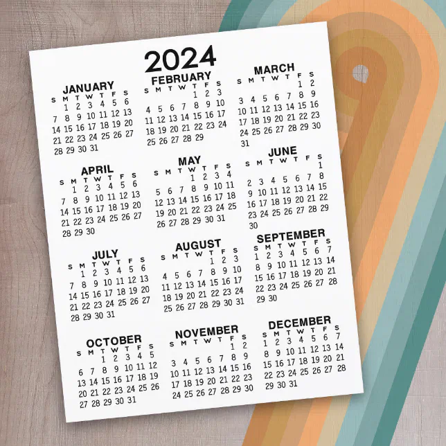 Mini calendrier imprimable 2024 calendrier de poche ou de sac à main  aquarelle 3,3 x 2,75 pouces téléchargement numérique