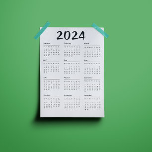 Calendrier 2024 Noir Et Blanc Simple Magnétique In