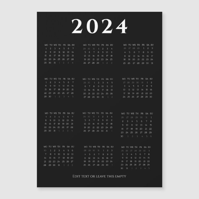 Calendrier 2024 noir, moderne, minimaliste (Devant)