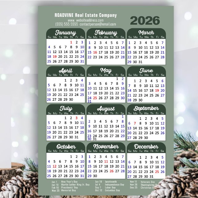 Calendrier 2024 Sage Vert Simple Entreprise Magnét (Créateur téléchargé)