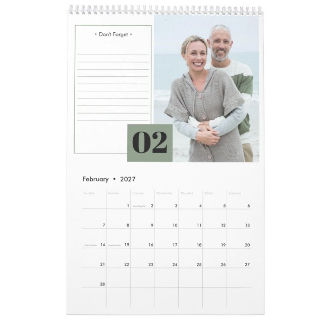 Calendrier 2024 Section mensuelle de la photo et des notes mo (Feb 2027)