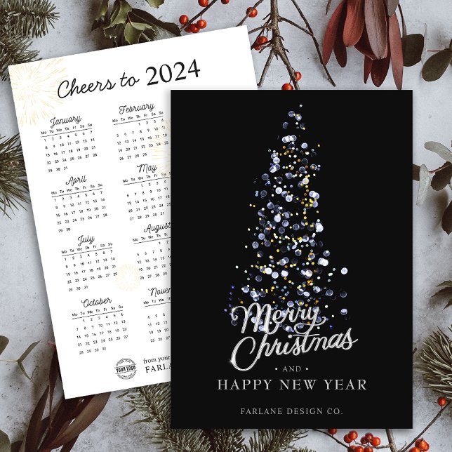Calendrier 2024 Xmas Tree Business Logo Carte de v (2024 Calendar Xmas Tree Business Logo Holiday Card)