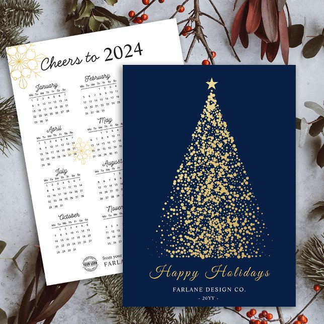 Calendrier 2024 Xmas Tree Business Logo Carte de v (2024 Calendar Xmas Tree Business Logo Holiday Card)