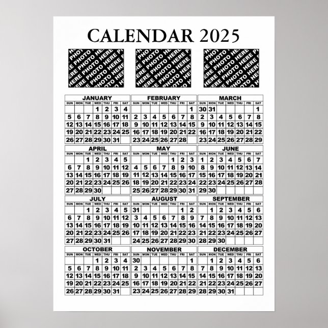 Calendrier 2025 Ajouter 3 Photos Affiche Blanche 1 (Devant)