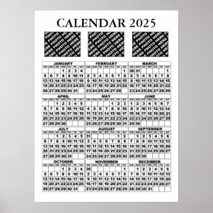 Calendrier 2025 Ajouter 3 Photos Poster Blanc 18x2
