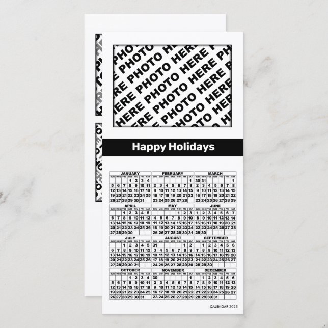 Calendrier 2025 Ajouter 4 Photos Carte Simple Noir (Devant / Derrière)