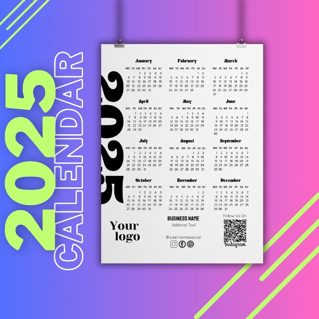 Calendrier 2025 Année Noir Et Blanc Entreprise (2025 Year Calendar Black And White Corporate, corporate calendar, 2025 full year calendar)