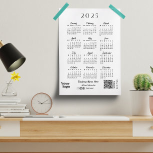 Calendrier 2025 Année Typographie de script blanc