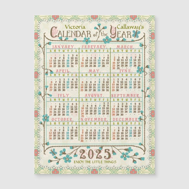 Calendrier 2025 Art Nouveau Victorien Petit aimant (Devant)