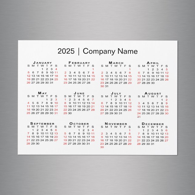 Calendrier 2025 avec nom commercial Aimant blanc (2025 Calendar with Business Name White Magnet, in situ)