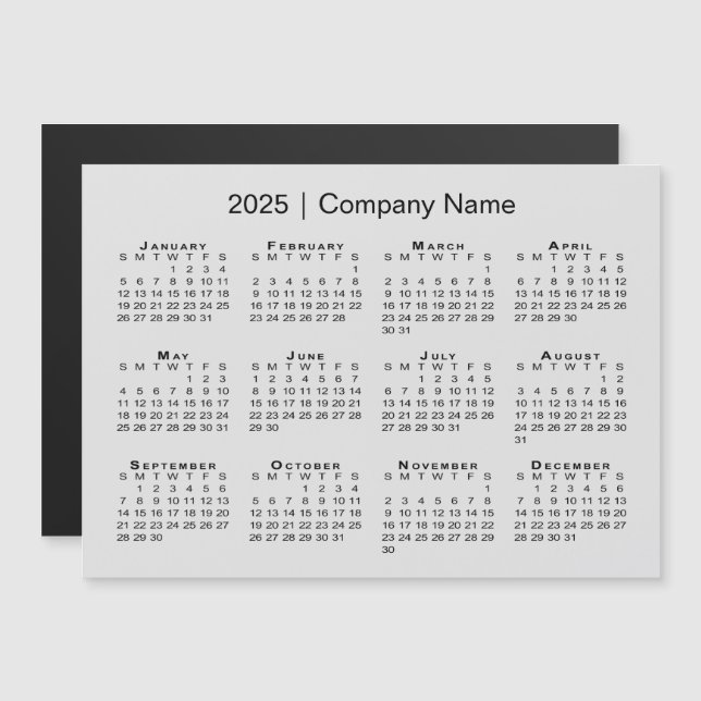 Calendrier 2025 avec nom de l'entreprise Gray Magn (Devant / Derrière)