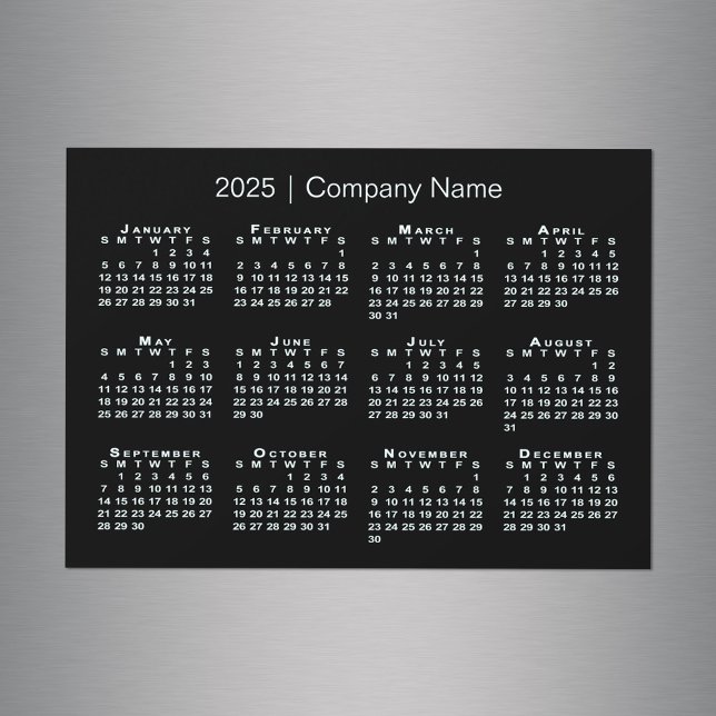 Calendrier 2025 avec nom de société Black Magnet (2025 Calendar with Company Name Black Magnet in situ)