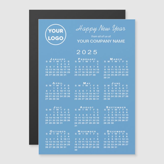 Calendrier 2025 Business Logo Light Blue Holiday (Devant / Derrière)