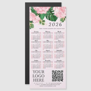 Calendrier 2025 Business Logo QR Code Pink Floral