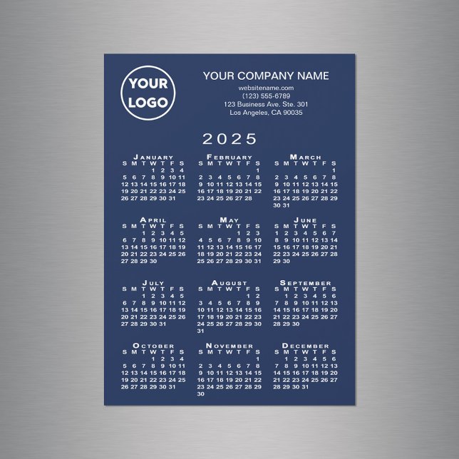 Calendrier 2025 Business Logo Texte Marine Magnet  (2025 Calendar Business Logo Text Navy Magnet Card in situ)