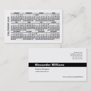 Calendrier 2025 Carte de visite horizontal blanc